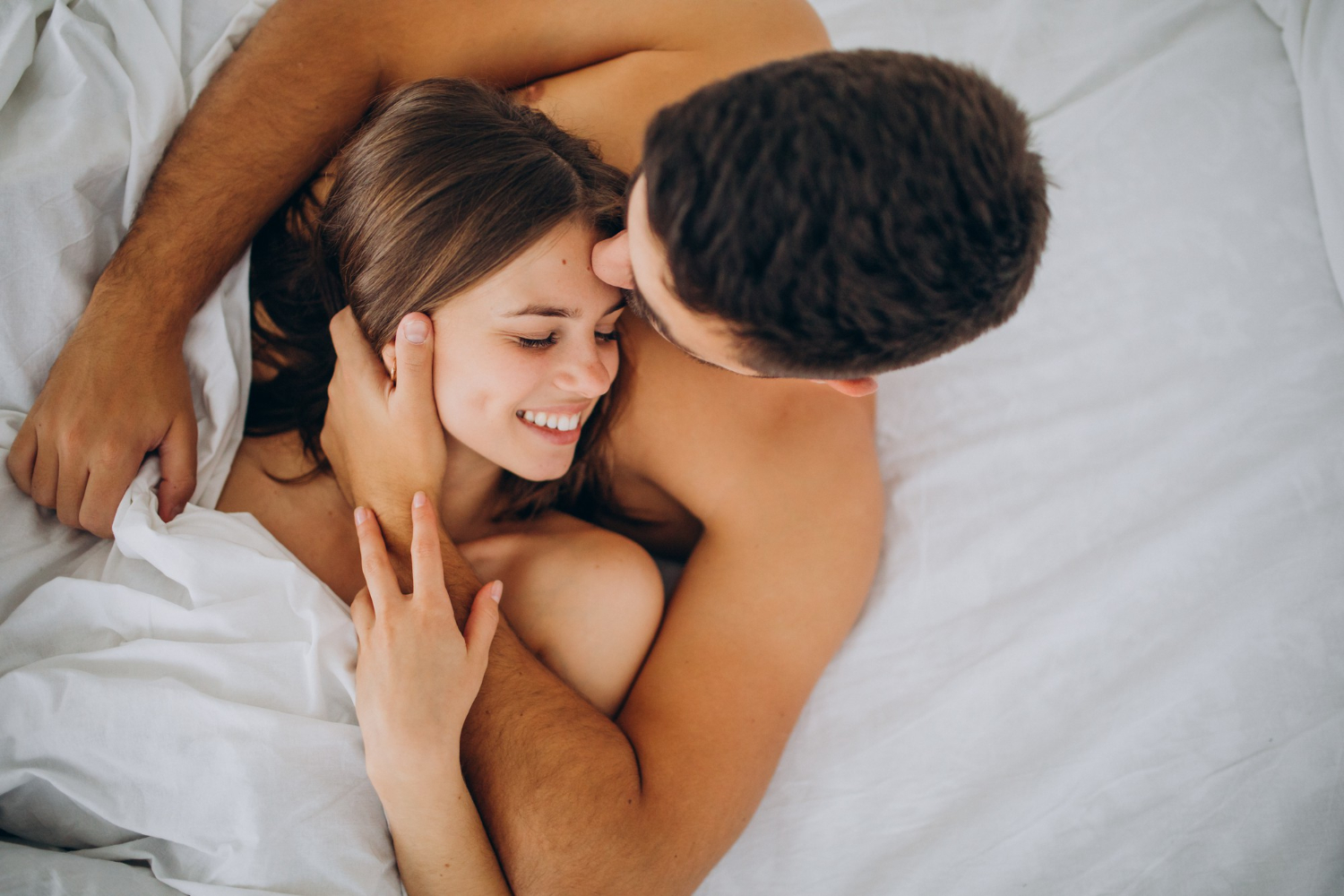 A couple sleeping relaxing on the bed 